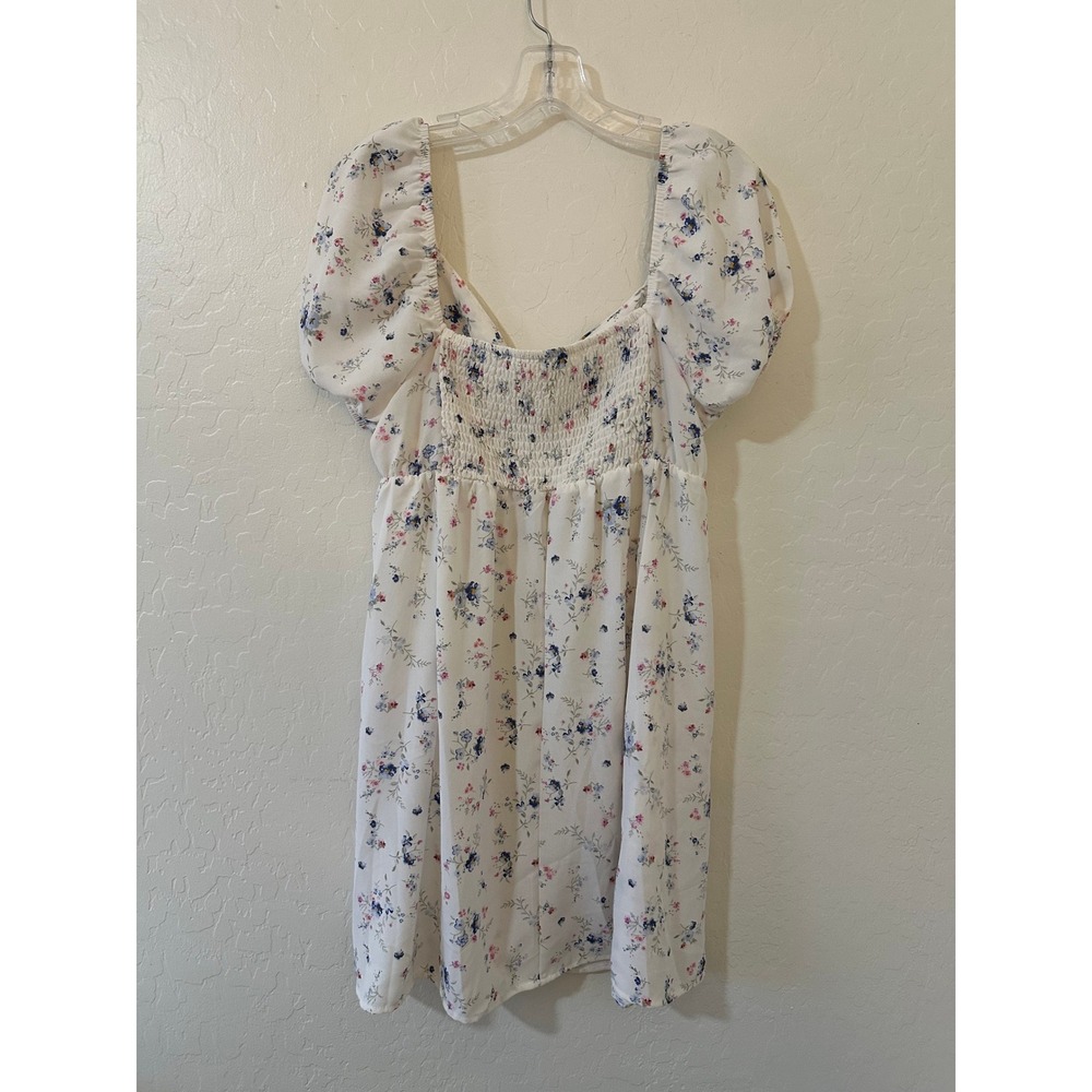 No Boundaries Floral Puff Sleeve Mini Dress WhiteCottagecore Size L Babydoll - Picture 5 of 11